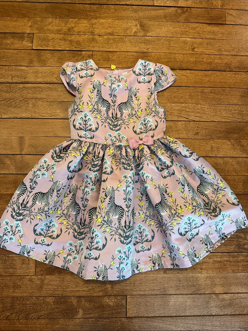 Pink Zebra Print Girls Dress with Bow Accent perfect condition
